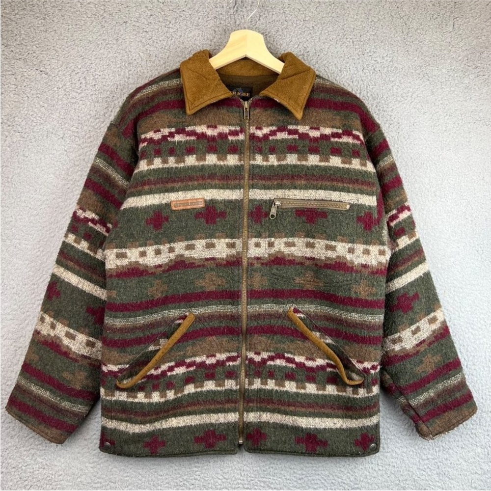 Vintage Barn Jacket Lightweight Green and Brown Striped